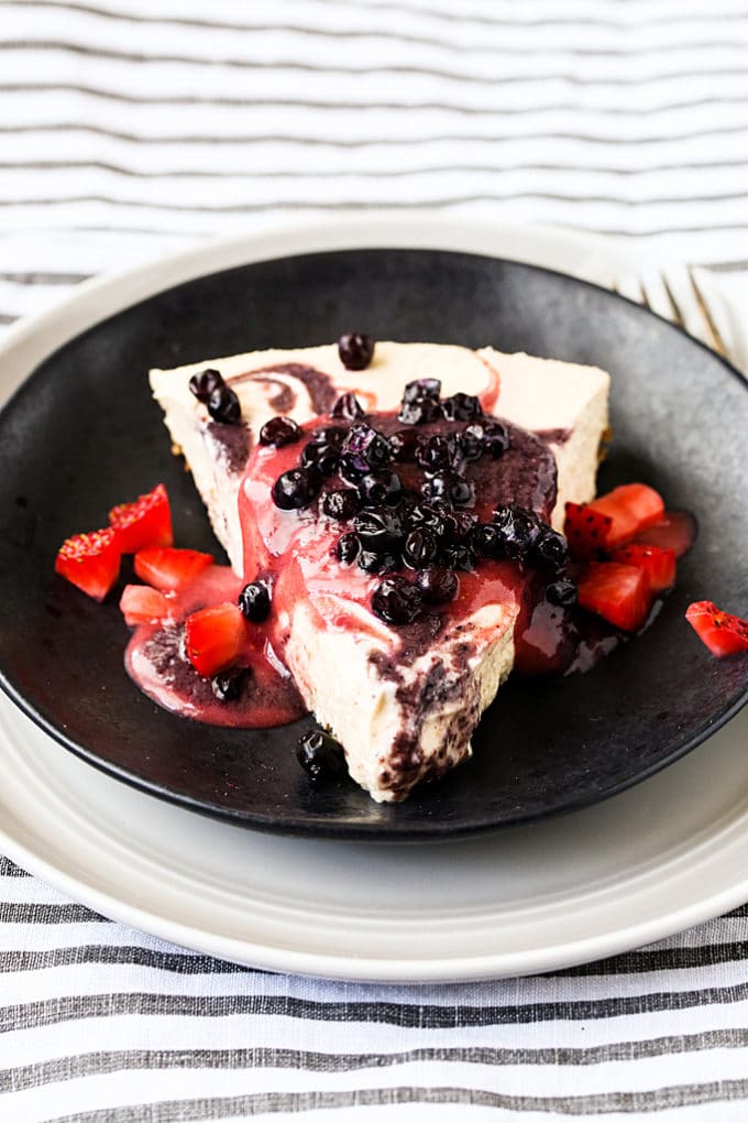 No-Bake Vegan Strawberry & Blueberry Swirl Cheesecake