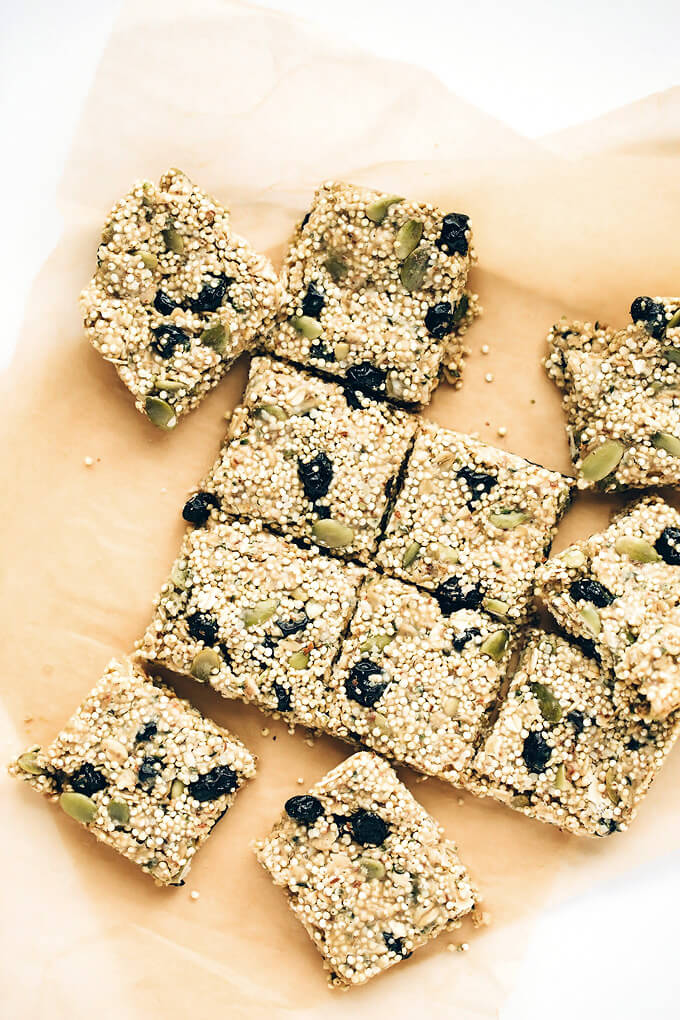 Chewy Vegan Blueberry Millet-Quinoa Snack Bars - Blissful Basil