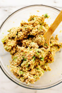 Vegan Cheesy Broccoli Quinoa Bites with Sriracha Aioli - Blissful Basil